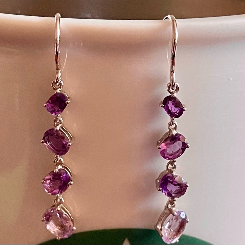 Amethyst drop earrings set in sterling silver